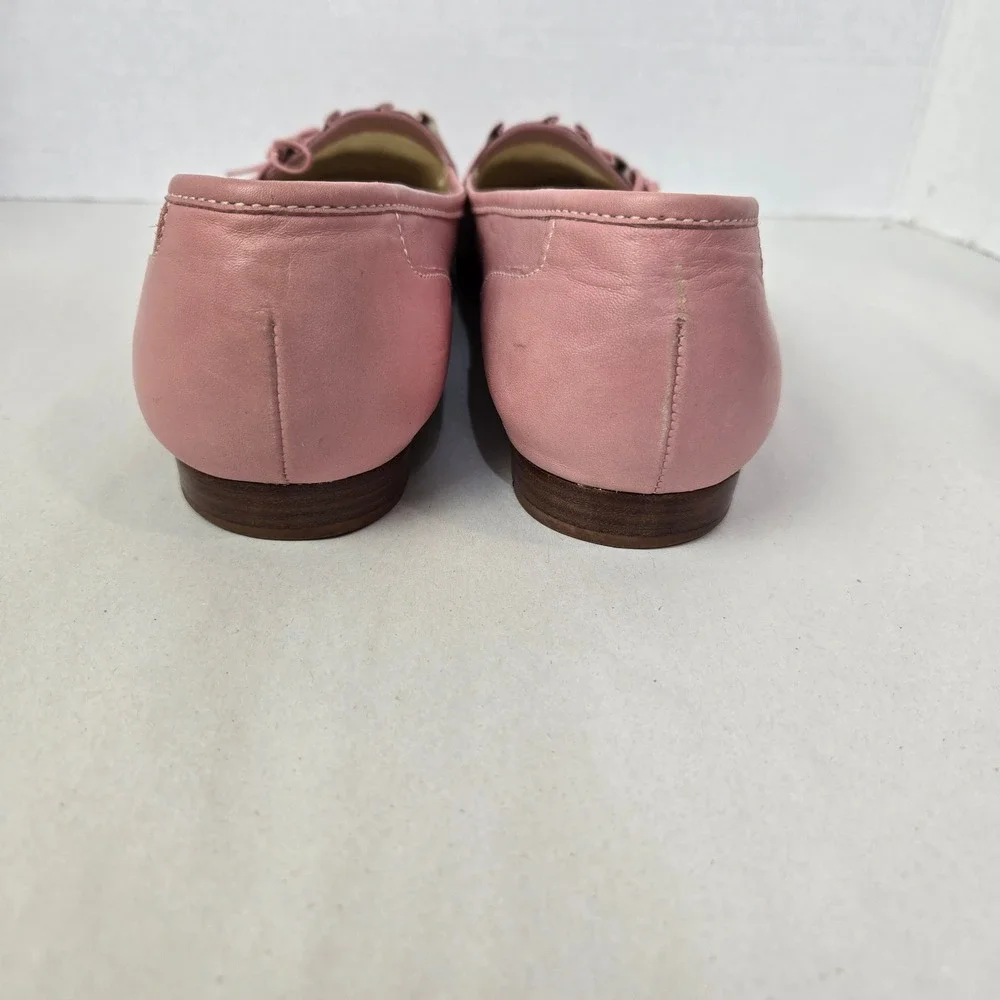 Enzo Angiolini Pink Leather Loafer Shoe Flat Size 10W Pleated Bow Square Toe 981